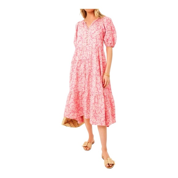 THE GREAT. Dresses & Skirts - The Great Pleated Ravine Dress Pink Bright Rouge Wild Bush Floral Size 2 Medium